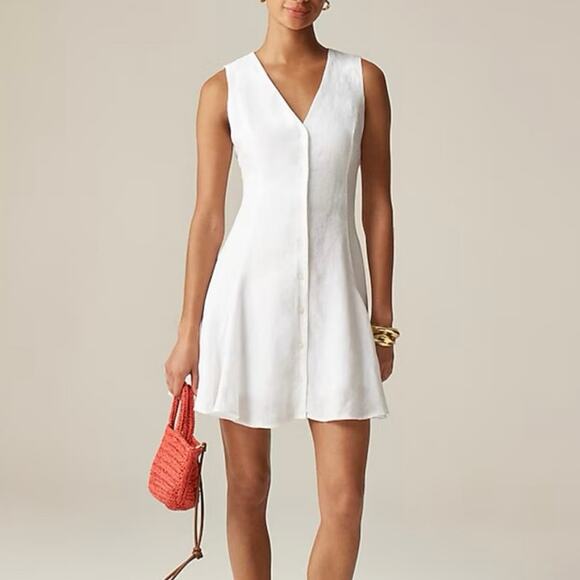 J.Crew Linen Mini Button Front Dress White Size 12 NWT - Picture 1 of 9